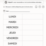 Une illustration des jours de la semaine en français sur un tableau