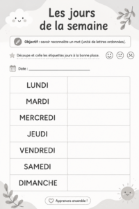 Une illustration des jours de la semaine en français sur un tableau