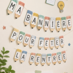 Bannière colorée pour célébrer la rentrée scolaire avec des éléments festifs.