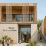 Vue extérieure de l'école buissonnière conçue par Rue Royale Architectes