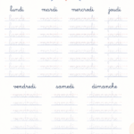 Écriture cursive montrant les jours de la semaine