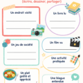 Modèle de journal souvenir à télécharger, présente des pages colorées pour écrire et dessiner.