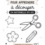 Un enfant utilisant des ciseaux pour découper un modèle coloré en classe de Maternelle.