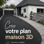 Plan maison en 3D affichant des murs et pièces