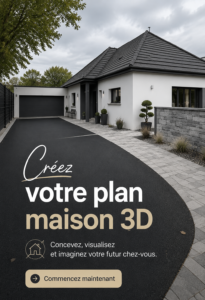 Plan maison en 3D affichant des murs et pièces