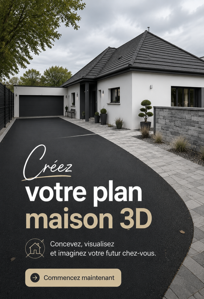 Plan maison en 3D affichant des murs et pièces