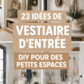 Un joli vestiaire d'entrée DIY bien organisé dans un petit espace.