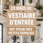 Un joli vestiaire d'entrée DIY bien organisé dans un petit espace.