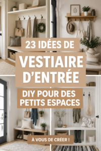 Un joli vestiaire d'entrée DIY bien organisé dans un petit espace.