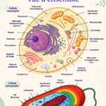 Illustration représentant une cellule avec ses composants principaux en biologie cellulaire.