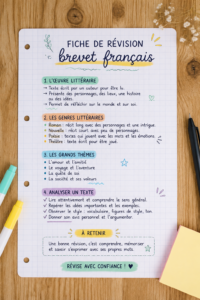 Un étudiant utilisant une fiche de révision pour le brevet de français en 2026.