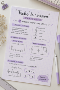 Fiche de révision esthétique sur les circuits électriques en physique et chimie