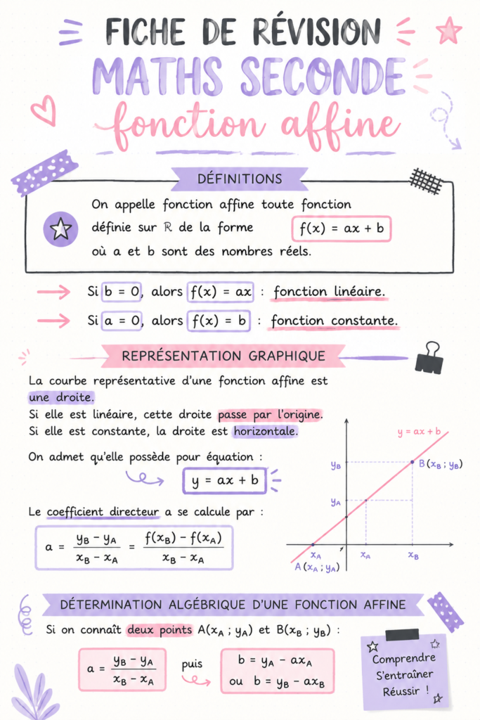 Fiche de révision esthétique sur les fonctions affines en mathématiques