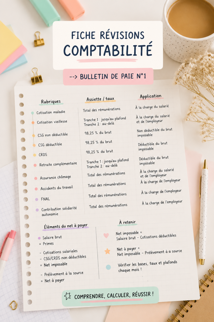 Une fiche de révisions sur les bulletins de paie en comptabilité.