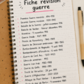 Fiche de révision sur des thèmes de guerre, illustrée avec des notes et des schémas