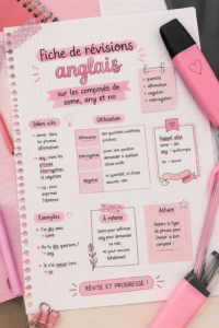 Fiche de révisions sur l'utilisation de some, any et no en anglais.
