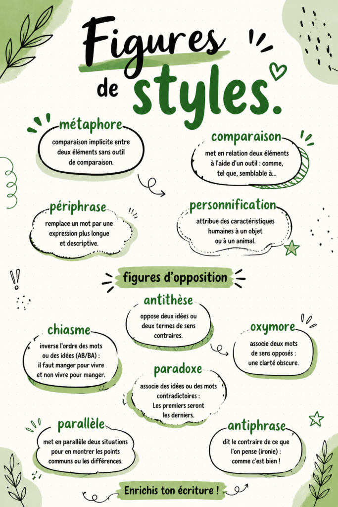 Image illustrant différentes figures de style en littérature.