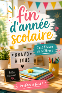 Destination de fête pour la fin de l'année scolaire avec des décorations colorées.