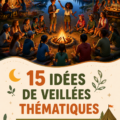 Des enfants profitent d'une veillée thématique autour d'un feu de camp durant une colonie de vacances.