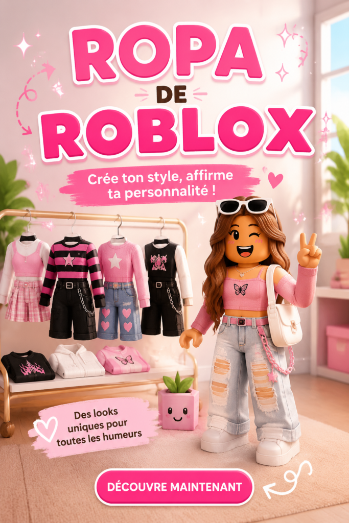 Un avatar Roblox habillé avec des vêtements tendance et colorés.