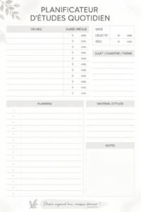 Un planner d'études ouvert avec des notes organisées et des encadrés colorés