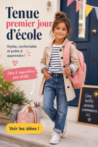 Jeune élève portant une tenue tendance pour le premier jour d'école, souriant