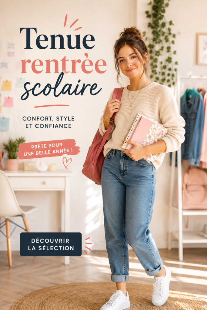 Collection de tenues modernes pour la rentrée scolaire comprenant divers styles et couleurs.