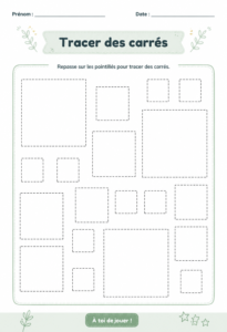 Un dessin illustrant des carrés parfaitement tracés sur une feuille blanche.