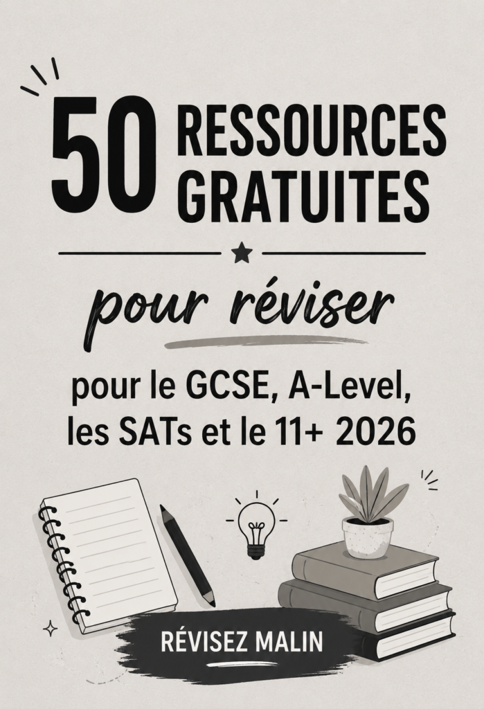 Une sélection de ressources gratuites pour révisions scolaires, affichée sur un bureau d'études.