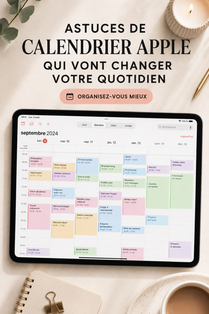 Capture d'écran de l'application Apple Calendar avec plusieurs événements programmés