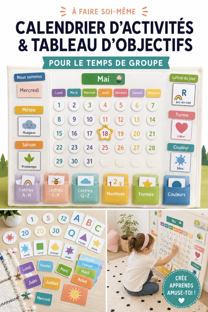 Calendrier circulaire DIY coloré et un tableau d'activités pour enfants, créés pour stimuler l'apprentissage