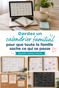 Un calendrier familial accroché au mur avec des événements notés, symbolisant l'organisation familiale.