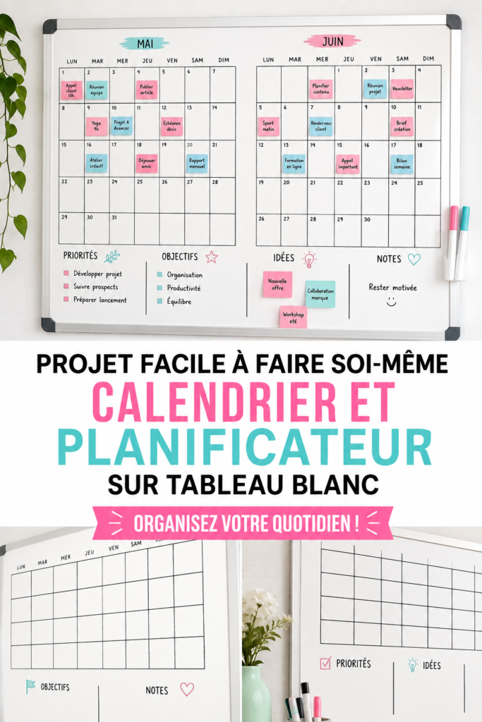 Un calendrier mural DIY coloré avec des marqueurs et des notes.