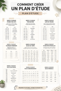 Un étudiant concentré sur son planning d'études avec des livres et un ordinateur.