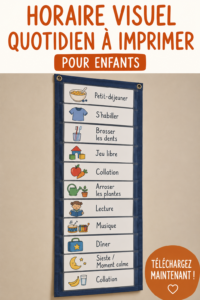 Un emploi du temps visuel imprimable pour enfants sur une table.