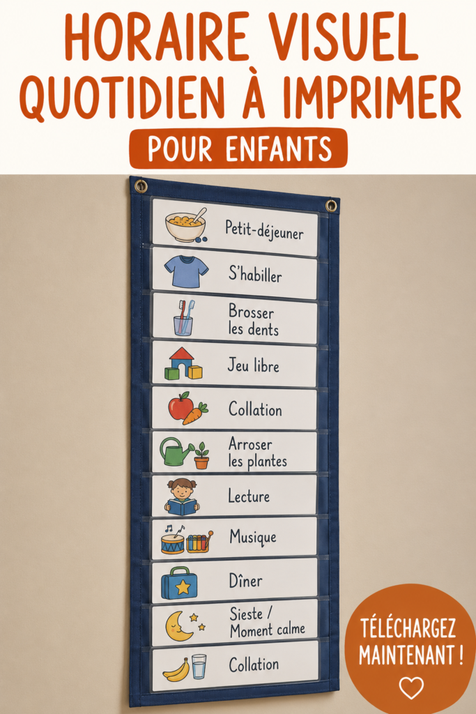 Un emploi du temps visuel imprimable pour enfants sur une table.