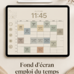Un iPad affichant un fond d'écran agenda coloré et organisé.