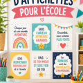 Affichettes colorées et éducatives dans une salle de classe.