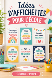 Affichettes colorées et éducatives dans une salle de classe.
