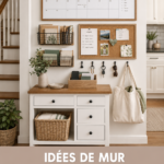 Un mur d'organisation familiale coloré avec des calendriers et des notes.