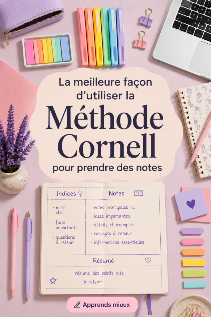 Schéma illustrant la méthode Cornell pour la prise de notes