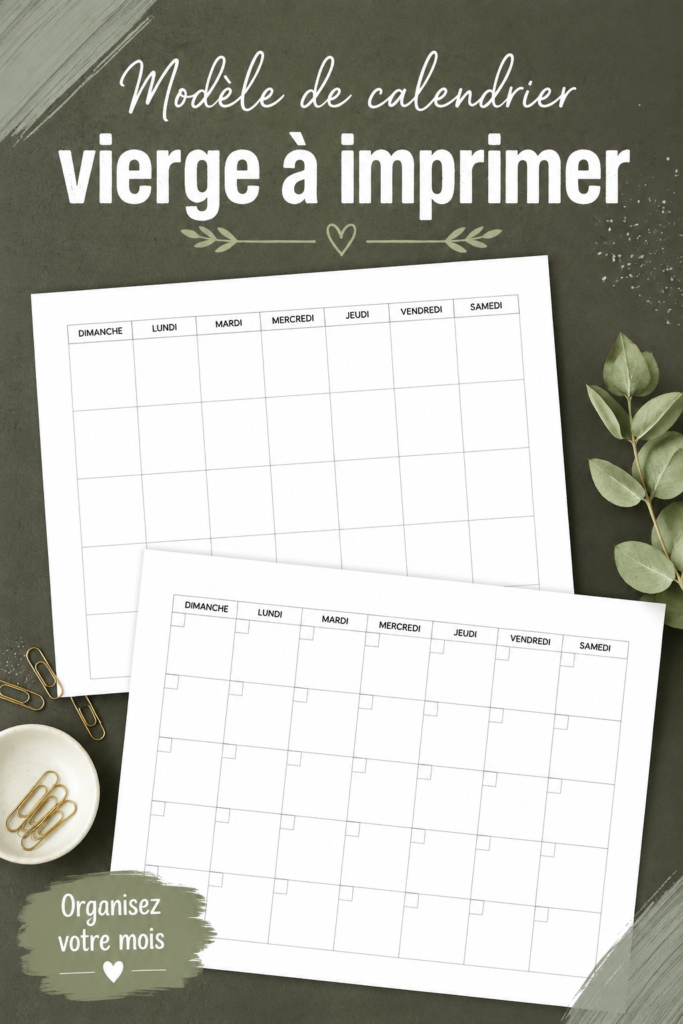 Modèle de calendrier vierge à imprimer pour une meilleure organisation familiale.