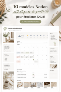 Capture d'écran de modèles Notion esthétiques pour étudiants.