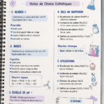 Notes de chimie sur les acides, bases et sels esthétiquement présentées