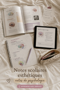 Image de notes scolaires esthétiques sur un bureau avec des fournitures colorées.