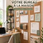 Bureau à domicile organisé et inspirant avec des accessoires de rangement.