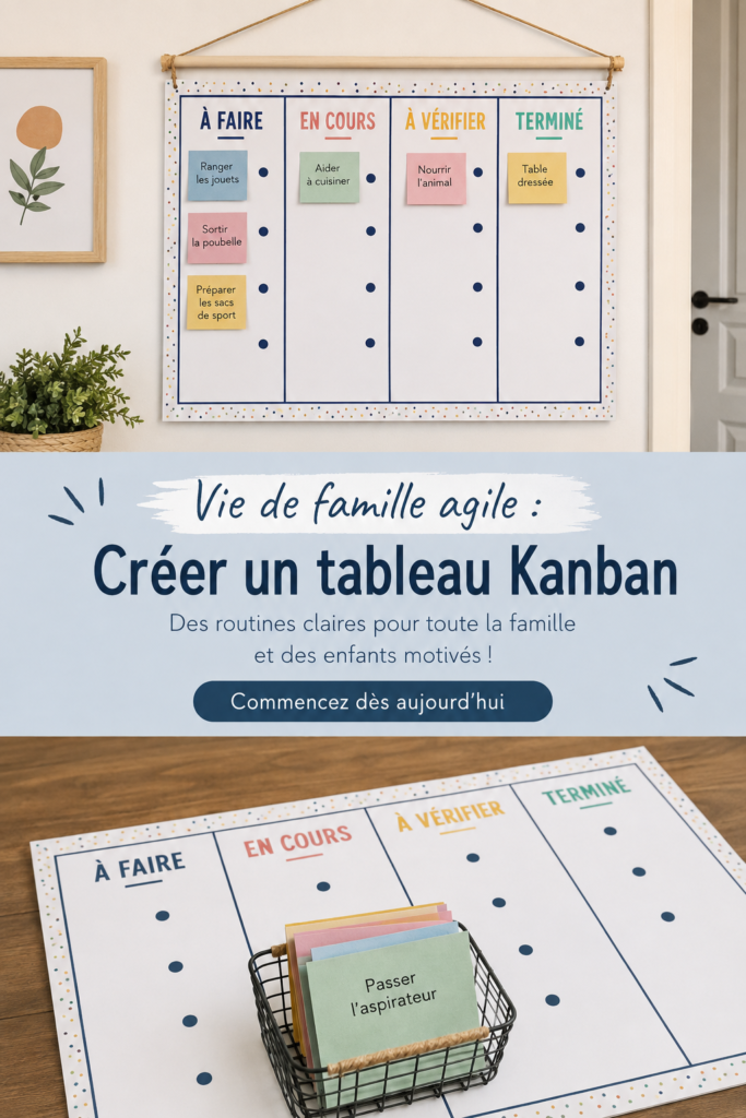 Un tableau Kanban coloré montrant des tâches de la vie familiale
