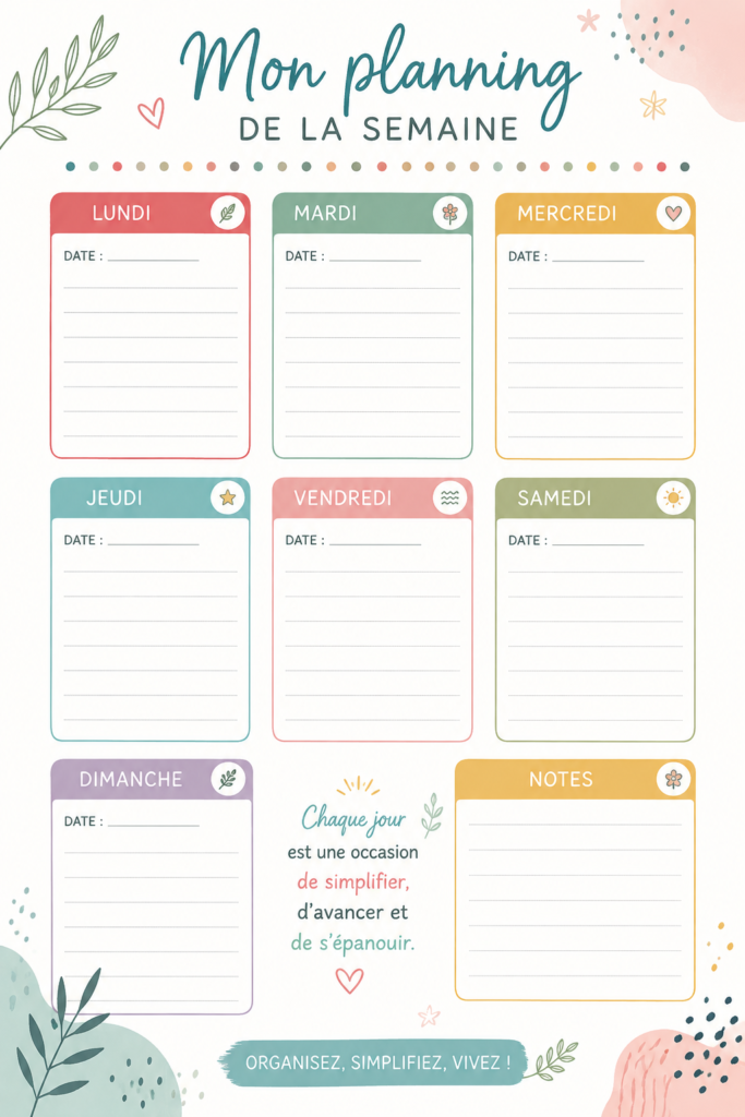 Une personne utilisant un planner harmonisé pour organiser sa maison avec des notes et des couleurs.