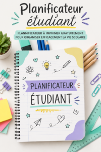 Un planner scolaire imprimé avec des sections colorées pour les devoirs et activités.