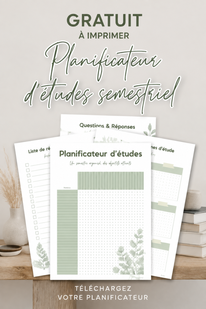 Image d'un planner de semestre gratuit pour étudiants, avec des sections pour les matières et les horaires.